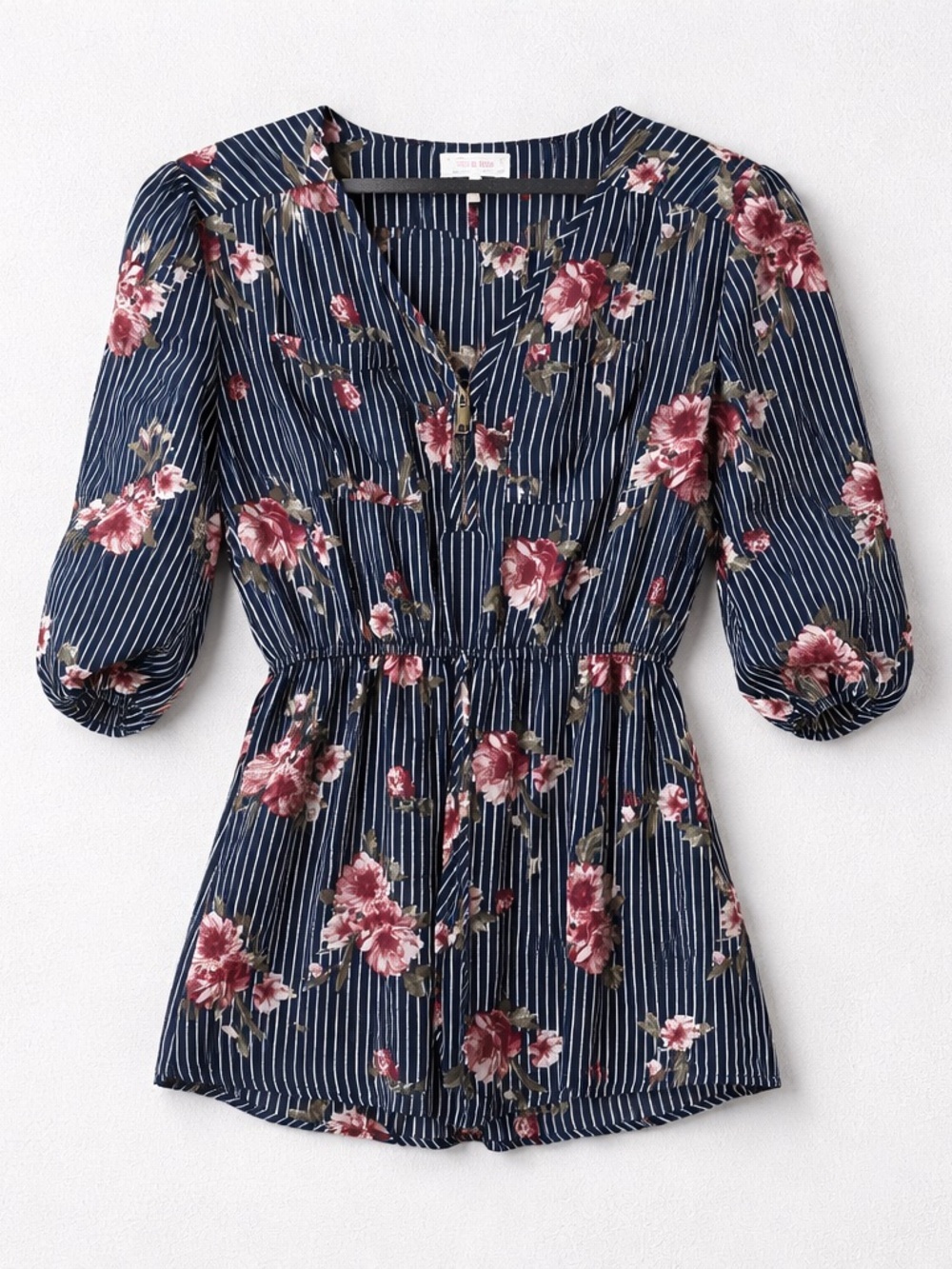 Stella Tweed Navy Floral Stripe Peplum Tunic